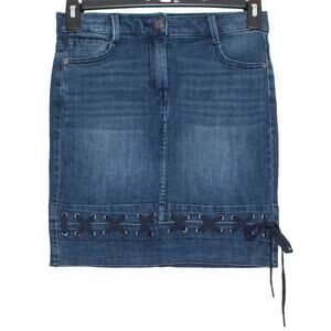 DKNY Skirt Denim Y2K 90s Grunge Minimalist Acdemia Lace Up Mini Blue Size 25